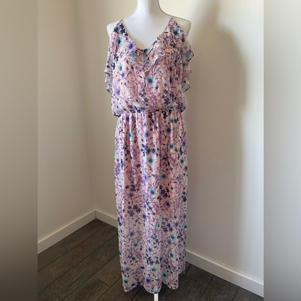 Plus Size Emma & Michele Off Shoulder Pink Floral Maxi Dress